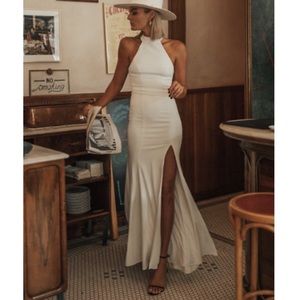 BHLDN BHLDN Montreal Crepe Halter Dress minimalist ivory